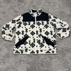 Wrangler Jacket Womewns Large White Black Aztec Fleece Full Zip Southwestern